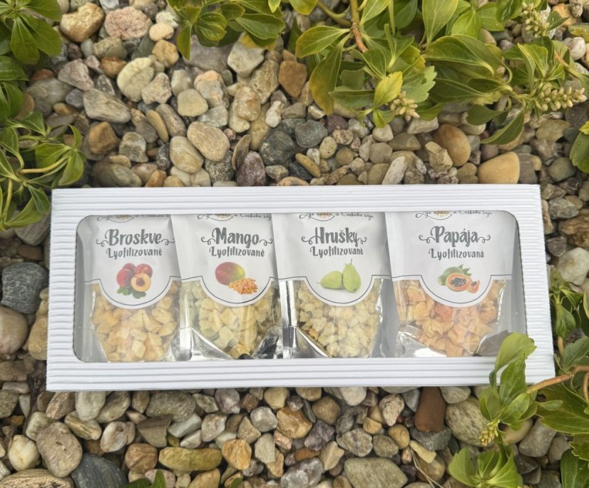 Lyofilizovaná krabička ovoce v kostkách